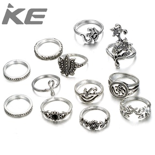 Ring Vine Flower Cross Animal Elephant Ring Set of 12 Pieces for girls for women low price