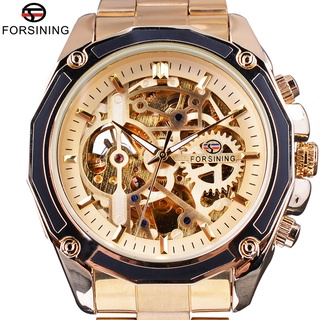 Forsining Golden Steampunk Open Work Inside Luxury Design Skeleton Mechanical Movement Mens Automatic Watches Top Brand