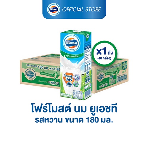 ภาพหน้าปกสินค้าโฟร์โมสต์ รสหวาน 180มล (48กล่อง/ลัง) Foremost Sweetened Milk 180ml (นมกล่องUHT) จากร้าน foremost_official_shop บน Shopee