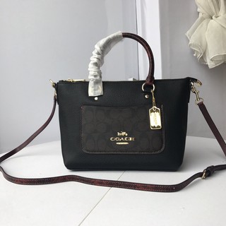 พร้อมส่ง แท้ 🇺🇸💯% New Coach กระเป๋า MINI EMMA SATCHEL IN SIGNATURE CANVAS COLOR F34281 Brown-Bl