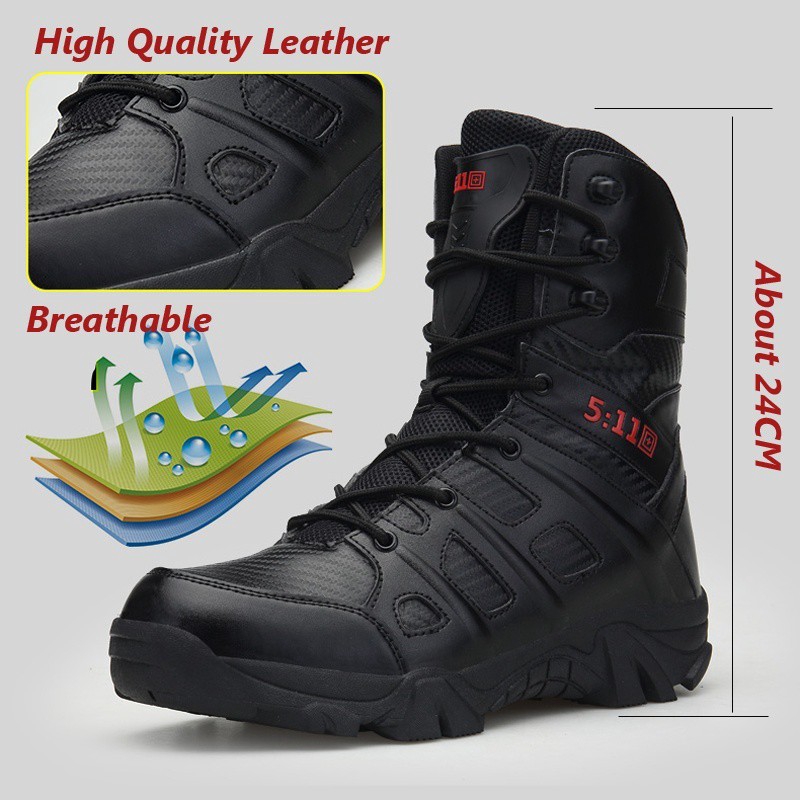 ภาพหน้าปกสินค้า39-47 รองเท้าทหาร Mens Military Tactical Boots Leather Desert Army Combat Hiking Shoes จากร้าน sportwear123 บน Shopee