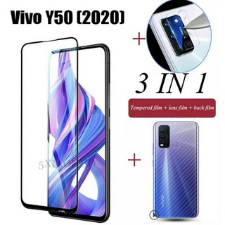 ตรงรุ่น ได้แป็นชุด ชุด3in1 Vivo Y30 Y50 ฟิล์มเลนส์กล้อง + ฟิล์มกระจกเต็มจอ+ ฟิล์มหลัง ฟิล์มกันกระแทกขอบดำ