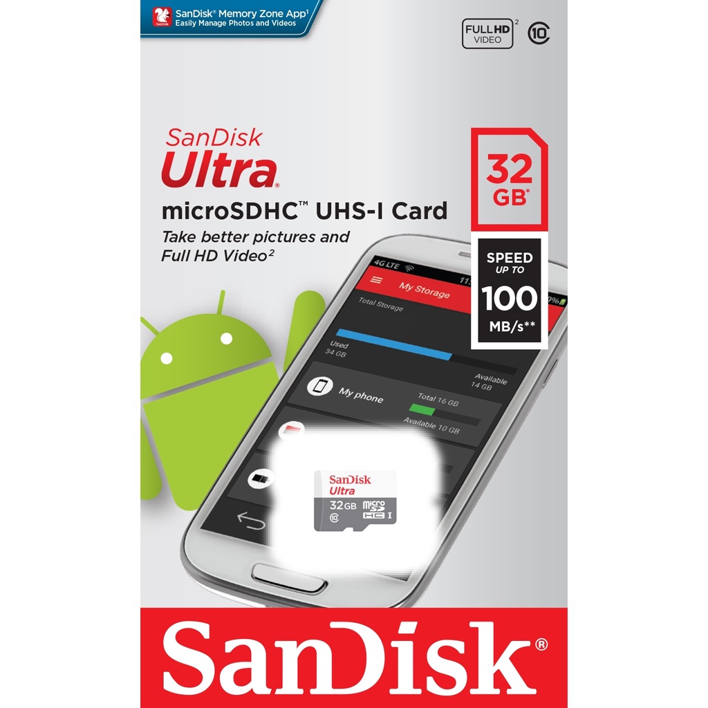มุมมองเพิ่มเติมเกี่ยวกับ SanDisk Ultra Micro SDCard Speed 100mbs 32GB 64G 128GB Class10 (SDSQUNR) ประกัน 7 ปี โทรศัพท์ กล้องวงจรปิดไร้สาย กล้อง IP Camera TF Card