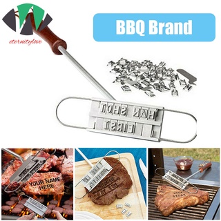 Printed Barbecue Wooden Handle Stamp Grill Meat DIY Steak Branding Iron Tool BBQ Kitchen