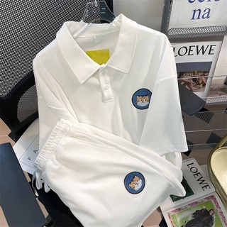 เสื้อโปโลแขนสั้น คอปก ขนาดใหญ่พิเศษ และกางเกงขาสั้น ทรงหลวม คุณภาพสูง สําหรับผู้หญิง