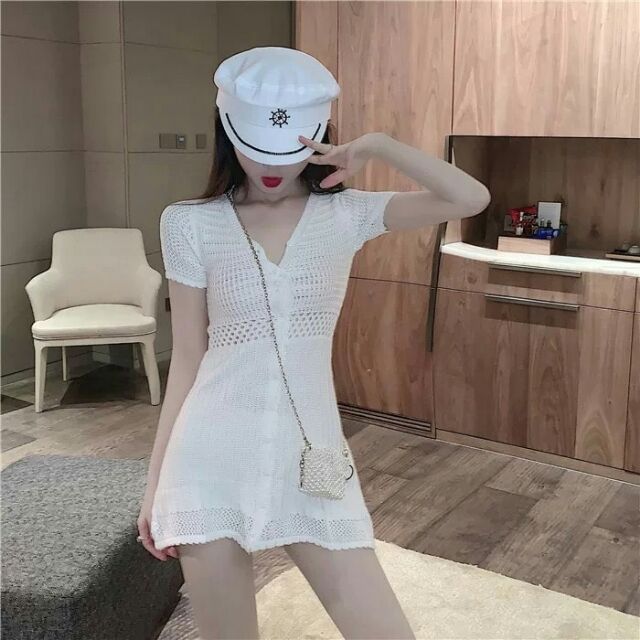 white-knitting-dress-มินิเดรสสขาว