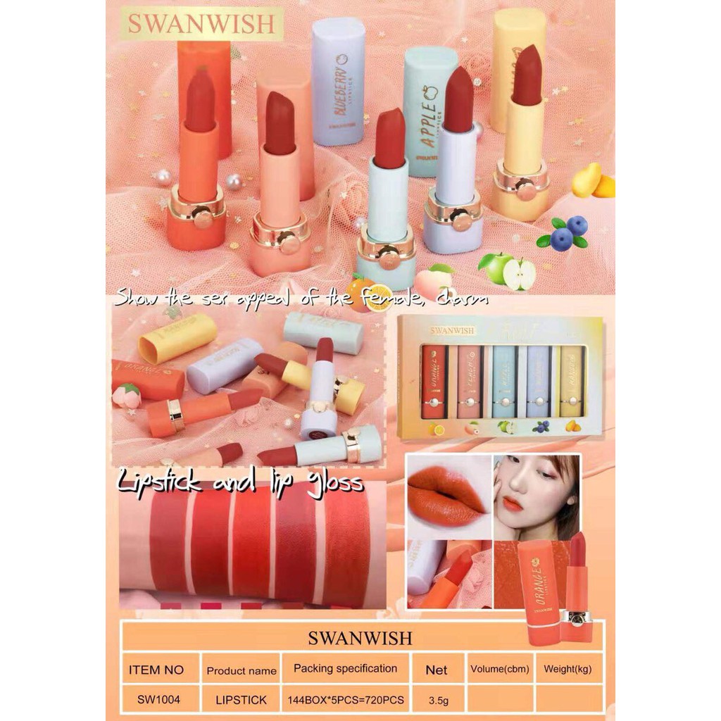 ลิป-ลิปสติก-swanwish-ลิปติก1กล่องมี5สี-ลิปติกกลิ่นผลไม้-สีสวยแซ่บมากๆ