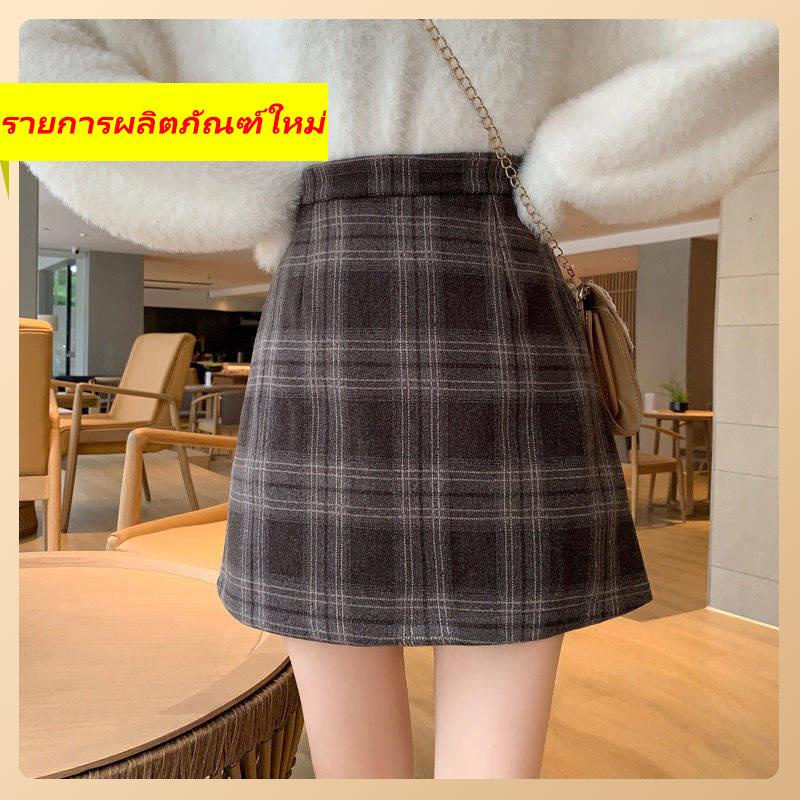 boxer-skirt-grid-womens-spring-และ-autumn-ใหม่-high-waisted-retro-a-line-skirt