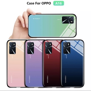 [ส่งจากไทย] Cas OPPO A16 เคสออฟโป้ เคสกระจกสองสี เคสกันกระแทก ขอบนิ่ม เคสกระจกไล่สี สินค้าใหม่ Oppo A16