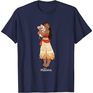 เสื้อยืดผ้าฝ้ายพรีเมี่ยม เสื้อยืด ลายดิสนีย์ Moana and Pua