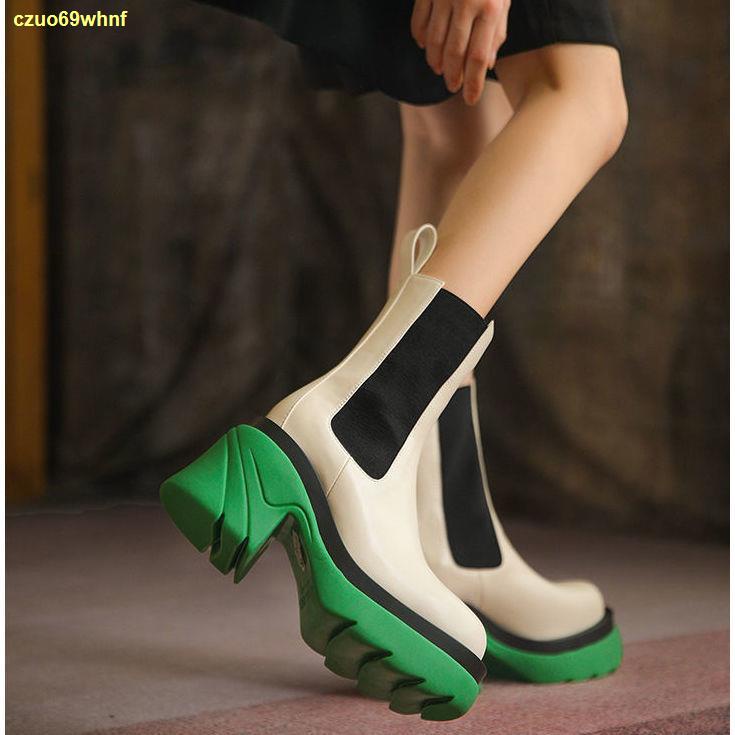 จัดส่งทันที-22-รุ่นใหม่ส้นหนาส้นหนามาร์ตินรองเท้าสตรีสีด้านล่างสบาย-ๆ-รอบนิ้วเท้ากลางรองเท้าบู๊ทสั้น