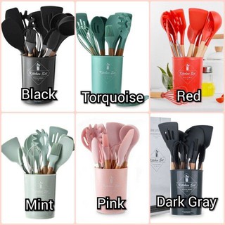 silicone utensils set with plastic holder food &amp; drinks