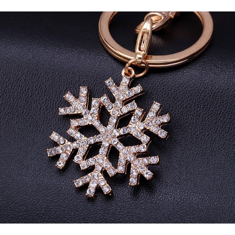 พวงกุญแจ-snowflake-keychain-โลหะสีทองประดับ-rhinestones-สีขาวเพชร