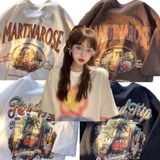 สไตล์อเมริกันฮาราจูกุ Retro oversize แขนสั้นเสื้อยืดคู่