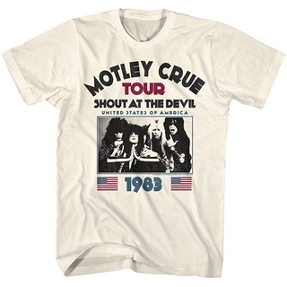 เสื้อยืดโอเวอร์ไซส์เสื้อยืดแขนสั้น พิมพ์ลายกราฟฟิค Motley Crue 80s Hair Band 1983 Shout at The Devil Tour สไตล์อเมริกันค