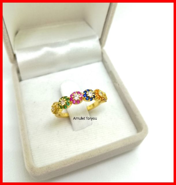 แหวนทอง-18k-ฝังเพชร-cz-แท้-ลายดอกไม้-6สี