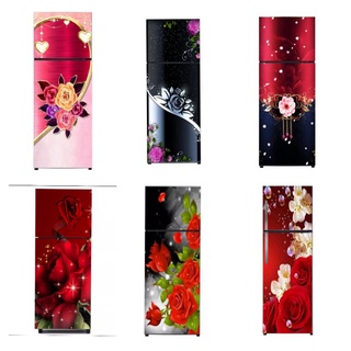 Merah สติกเกอร์ติดตู้เย็น ลายดอกไม้สีแดง 2 ประตู