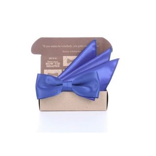 เซ็ทหูกระต่ายและผ้าเช็ดหน้าสูทสีน้ำเงินสด-Indigo Blue Silk Satin Bowtie set