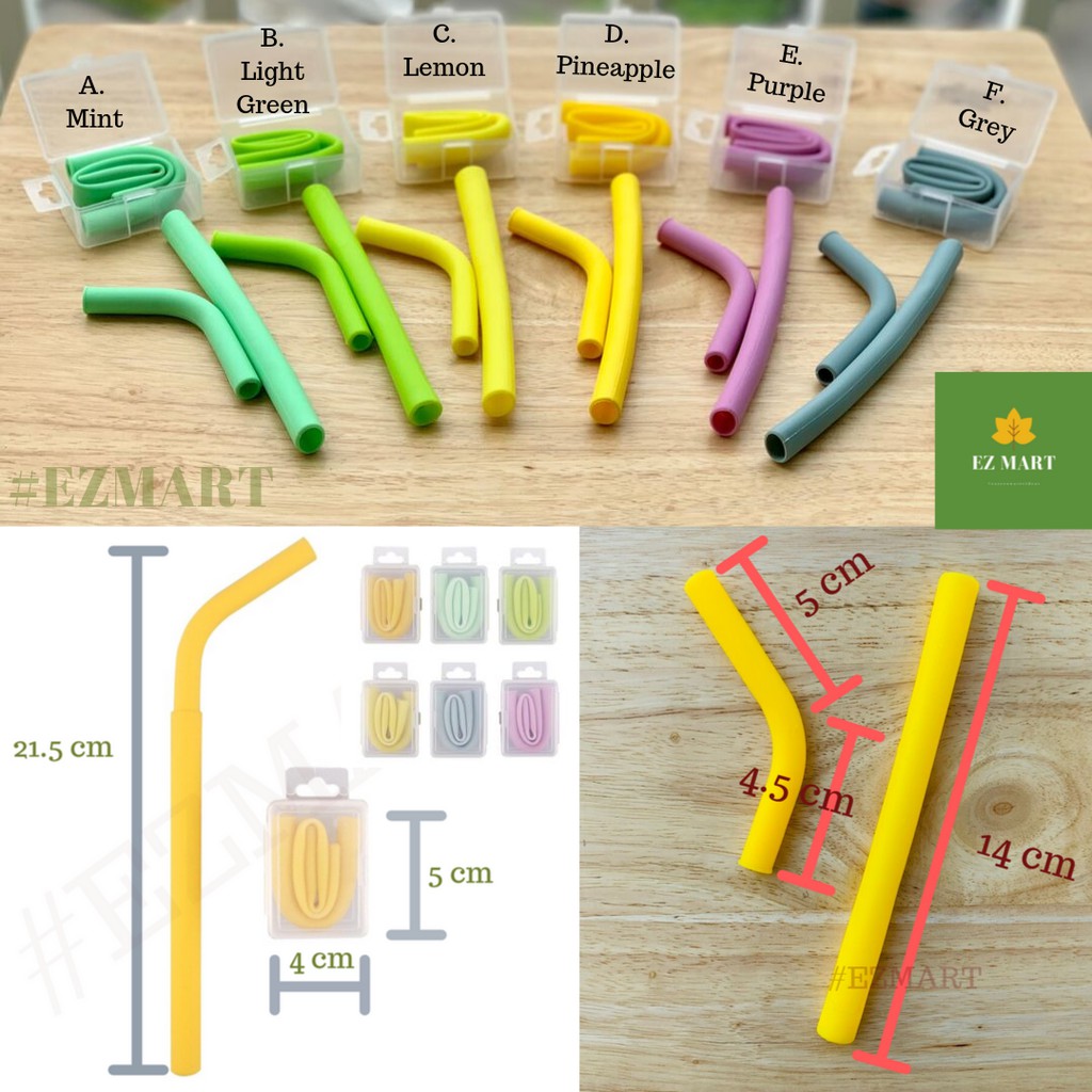 หลอดซิลิโคนพร้อมกล่องเก็บ-หลอดซิลิโคนแบบพกพานำกลับมาใช้ใหม่ได้-พร้อมส่ง