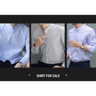 ภาพหน้าปกสินค้าเสื้อเชิ้ต คอจีน ลายริ้ว เสื้อเชิ้ตผู้ชาย ที่เกี่ยวข้อง