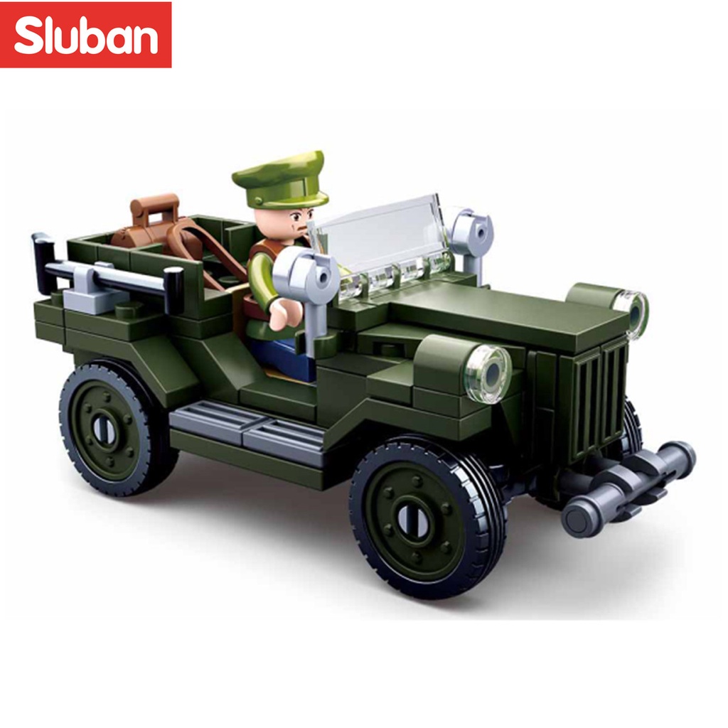 บล็อกตัวต่อ-รถบรรทุก-รถจี๊ปทหาร-sluban-0682-ww2-army-gaz-67-ของเล่นสําหรับเด็ก-112-ชิ้น