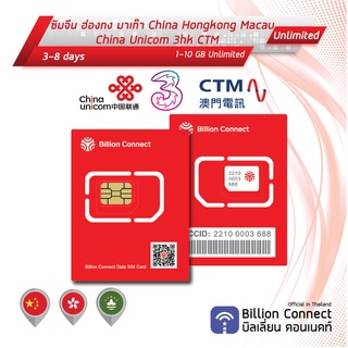China Hongkong Macau Sim Card Unlimited 1-10GB China Unicom 3hk CTM: ซิมจีน ฮ่องกง มาเก๊า 3-8 วัน by ซิมต่างประเทศ BC
