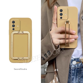 Luxury Metal Support เคส VIVO V23 5G V23E V21 V21E Y76 Y15S Y15A Y33S Y21T Y21S Y21 Phone Case Skin Feel TPU Simple Color Silicone Soft Shell Back Cover เคสโทรศัพท์ vivoV23 Casing