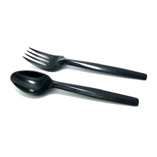 ชุดช้อนส้อมดำห่อพลาสติก แบบแผง ขนาด 15 ซม. x 50 ชุด101220Wrapped Plastic Spoon and Fork Set 15 cm x 50 Sets