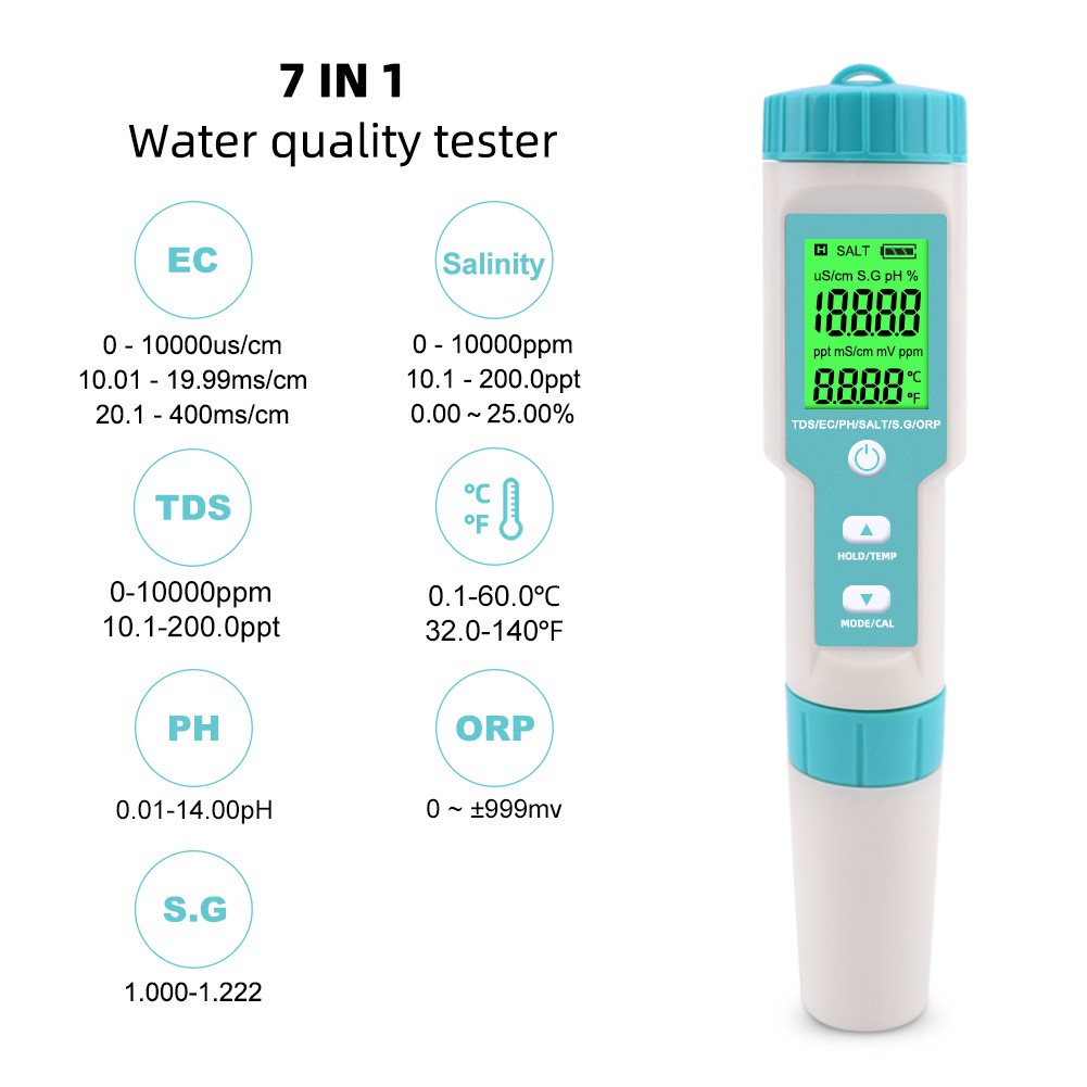 mt0107-โปรฯเครื่องวัดคุณภาพน้ำ7in1-เครื่องวัดค่าดิน3in1-ตรวจสอบวัดค่า-ph-ec-tds-temp-salt-orp-s-g-ในน้ำ-วัดค่าph-แสง