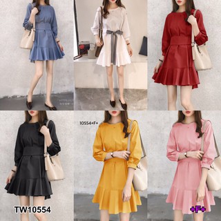 Dress เดรสสีพื้นแขนตุ๊กตา รอบอก 32-38 รอบเอวฟรีไซส์ สะโพก 34-40