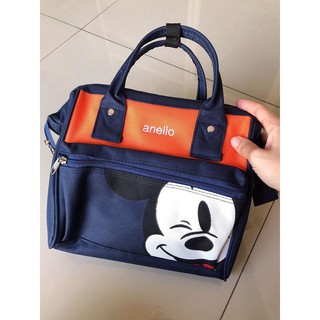 ส่งฟรี! Mickey mouse มิกกี้เมาส์ กระเป๋าสะพายข้าง สีกรมคาดส้ม