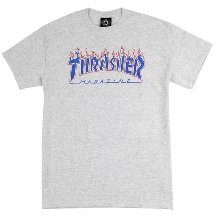 แฟชั่นคลาสสิกthrasher-เสื้อยืดแขนสั้นพิมพ์ลายเปลวไฟสําหรับผู้ชายและผู้หญิง