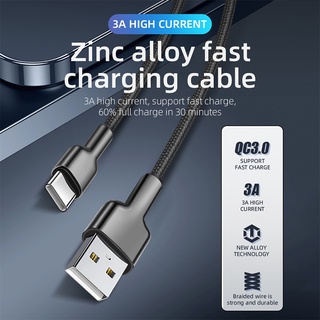 สายชาร์จเร็ว 3A สายชาร์จออปโป้/ซัมซุง/วีโว่/หัวเหว่ยMicro USB/Type-C สายชาร์จโทรศัพท์มือถือ ยาว 1 ม./ 2 ม.