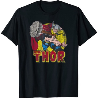 เสื้อยืด พิมพ์ลายกราฟฟิค Marvel Mighty Thor Hammer สไตล์วินเทจ สําหรับผู้ใหญ่ C18Zf