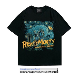 เสื้อยืดสีขาว♧Rickmorty Rick and Morty อเมริกันอะนิเมะหนักหลวมขนาดใหญ่ขนาดใหญ่ oversize แขนสั้นเสื้อยืดผู้ชายฤดูร้อนS-4X