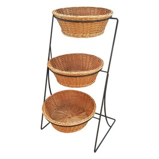 KASSA HOME ถาดหวายเทียมอเนกประสงค์ ทรงกลม 3 ชั้น รุ่น ZY19232CH ขนาด 42 x 59 x 75 ซม. สีน้ำตาลอ่อน อุปกรณ์บนโต๊ะอาหาร