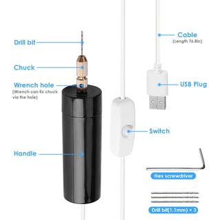 ภาพขนาดย่อของภาพหน้าปกสินค้าสว่านไฟฟ้าขนาดเล็กแบบพกพาขนาดเล็กมือถือ Micro USB สว่านพร้อม 3pc บิต DC 5V จากร้าน m4dmcda_q5 บน Shopee ภาพที่ 6