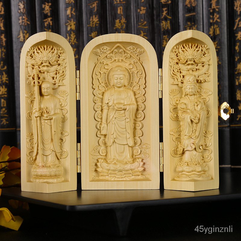 พระพุทธรูปแกะสลักไม้สามองค์-ksitigarbha-พระโพธิสัตว์-sapo-sansheng-เครื่องประดับแกะสลักไม้ของขวัญงานฝีมือ-nly6