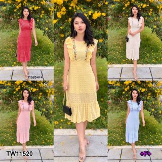 &lt;TW11520&gt;MaxiDress แม็กซี่เดรสแขนกุด ป้าย Borichta อกระบาย งานผ้าลูกไม้ฉลุ อกปักดอกไม้ ชายเดรสระบาย มีซิปหลัง