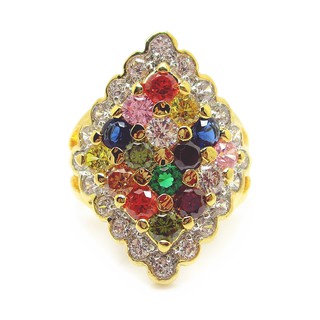 สินค้า แหวนผู้หญิงแฟชั่น แหวนพลอยหลากสี ประดับเพชร ชุบทอง