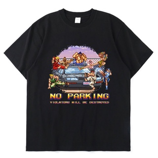 เสื้อยืดโอเวอร์ไซส์เสื้อยืดแขนสั้น ผ้าฝ้าย พิมพ์ลาย Street Fighter No Parking Violators Will Be Destroyed สําหรับผู้ชาย