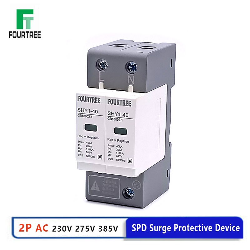 2P AC SPD Surge Protection 10〜20KA/20〜40KA /30KA〜60KA House Lightning ...