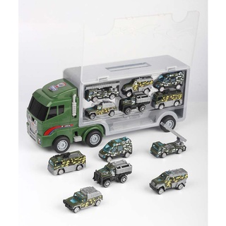 ELIYAรถของเล่น รถบรรทุก รถทหาร ของเล่นเด็กรถบรรทุกตู้คอนเทนเนอร์ขนาดใหญ่ พร้อมรถคัย มีรถเล็กให้อีก 6 คันสีเขียวสวยงาม