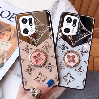 Hot Sales เคส OPPO Find X5 Pro 2022 New Ins Luxury Fashion Acrylic Hard Case with Ring Bracket Diamond Clover Lens Protection Cover เคสโทรศัพท์ OppoFindX5Pro