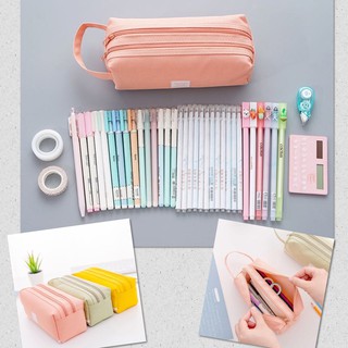 กระเป๋าดินสอ ผ้าแคนวาส มีหูหิ้ว 2 ซิป กล่องดินสอ กระเป๋าใส่เครื่องเขียน กระเป๋าน่ารัก เกรดพรีเมี่ยม สไตล์เกาหลี
