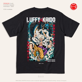 ✔☞▷เสื้อยืด ลายการ์ตูนอนิเมะ One Piece Luffy Gear 5 Sun God Nika VS Kaido Saiky ღ no Seibutsu สีดํา