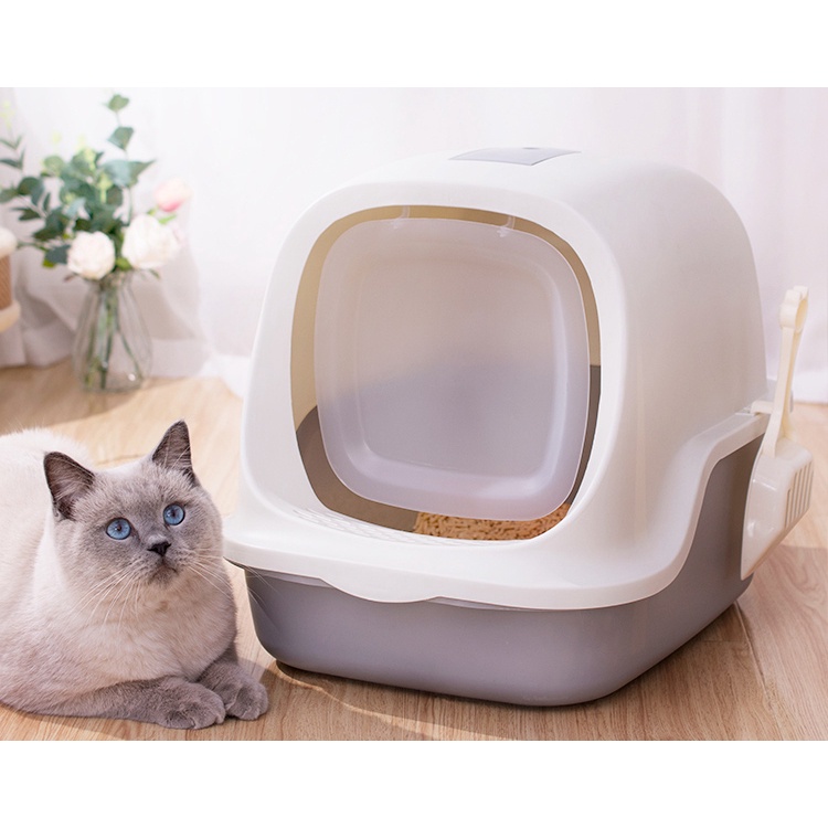 p007-ห้องน้ำแมว-พร้อมที่ตักทราย-ห้องน้ำแมวทรงโดม-มีฝา-ทราย-กระบะทรายแมว-2-ชั้น