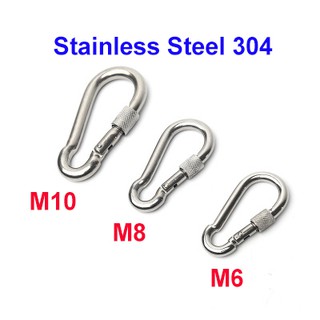 ภาพขนาดย่อสินค้าStainless Steel 304 คาราบิเนอร์ แบบล็อค M6 M8 M10 ไม่เป็นสนิม แข็งแรง รับน้ำหนักได้ เหมาะกับ ไต่เขา โยคะ ฟิตเนส