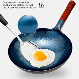 ﹊▬Handmade Iron Wok Non-stick Wok Cast Iron Pot Detachable Wooden Handle Kitchen Household Cooking Pot Cookware Gas Stov