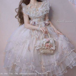 Flower God Flob lolita กระโปรงปักฤดูร้อน lolta Flower Wedding Skirt Gorgeous Gorgeous Sweet Jsk Dress